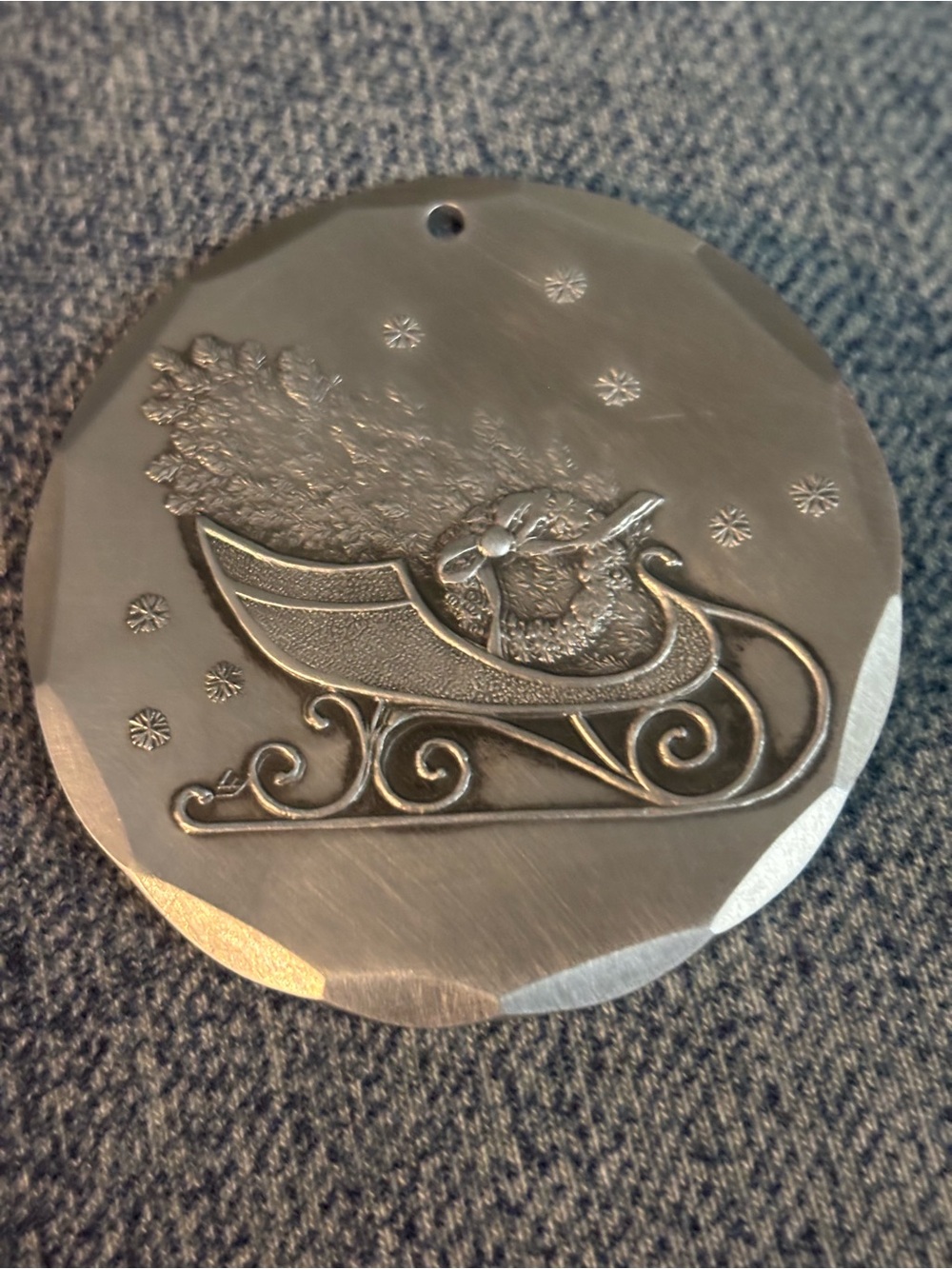 Wendell August Forge Silver Sleigh Embossed Holiday Ornament